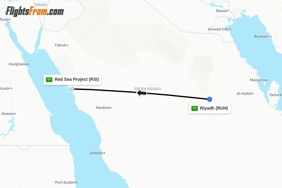 Flights from Riyadh to Red Sea Project route map