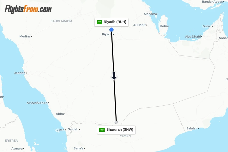 Flights from Riyadh to Sharurah route map