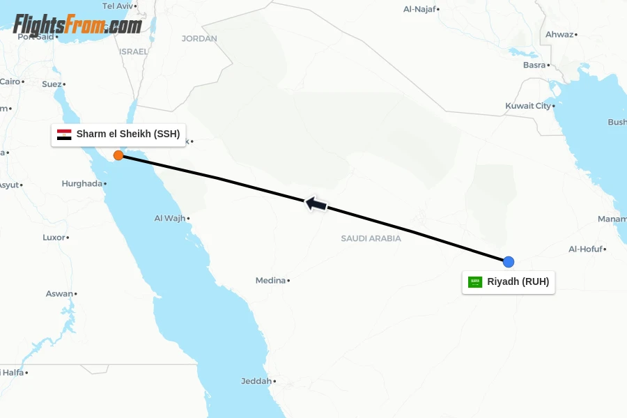 Flights from Riyadh to Sharm el Sheikh route map