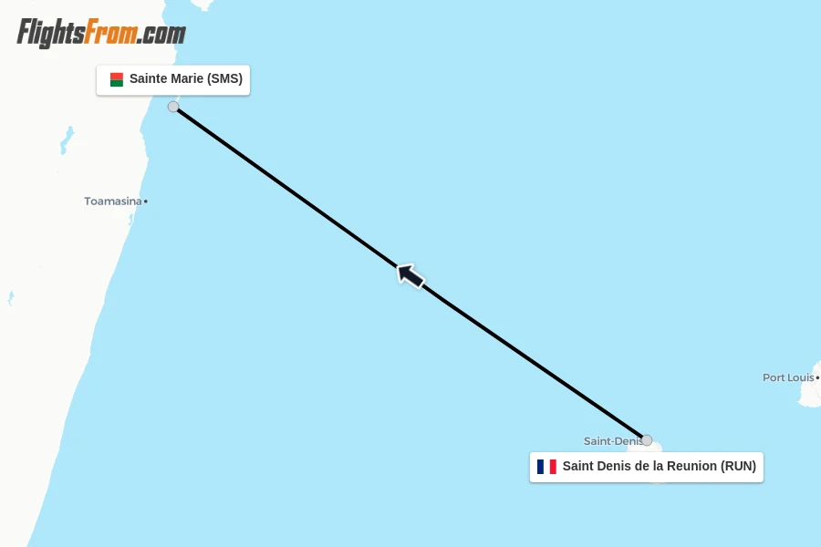 Flights from Saint Denis de la Reunion to Sainte Marie route map
