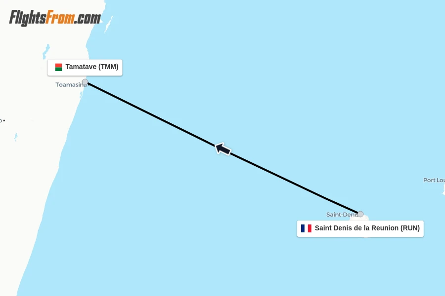 Flights from Saint Denis de la Reunion to Tamatave route map