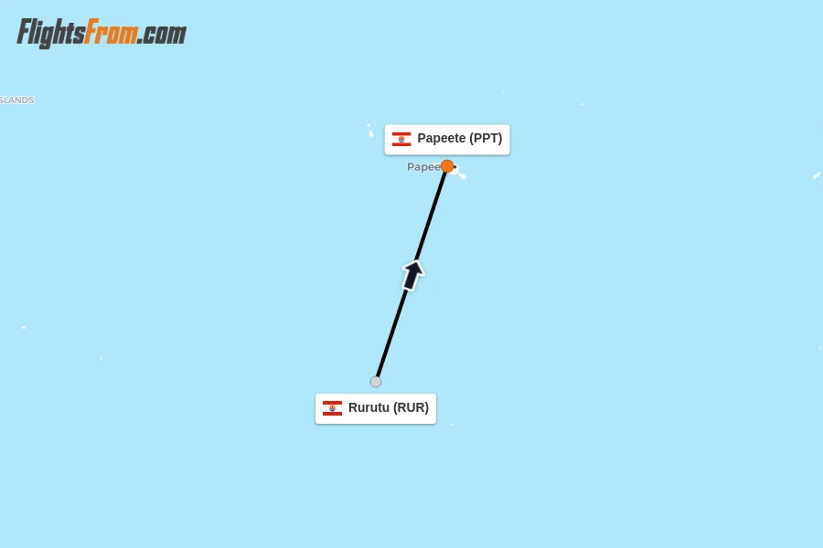 Flights from Rurutu to Papeete route map