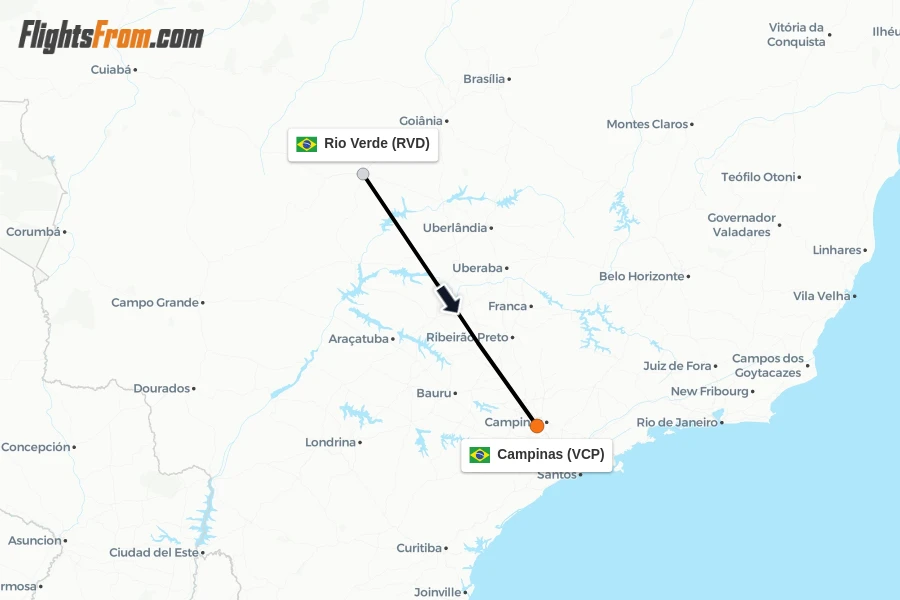 Flights from Rio Verde to Campinas route map