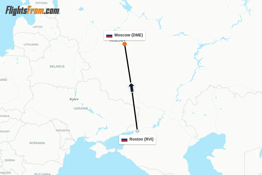 Flights from Rostov to Moscow route map