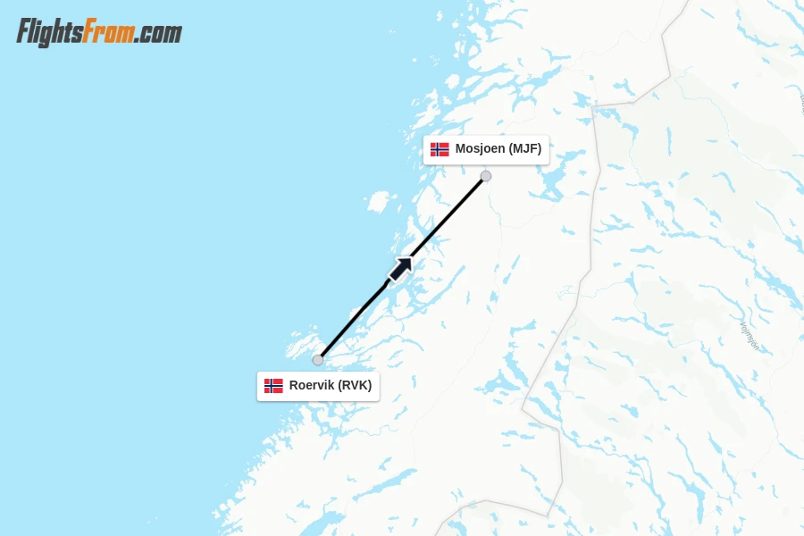 Flights from Roervik to Mosjoen route map
