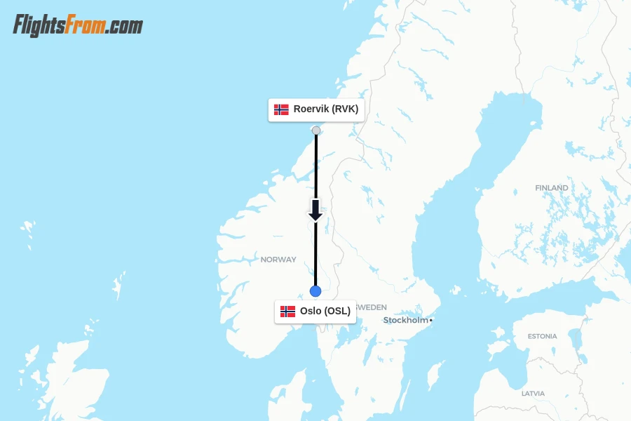 Flights from Roervik to Oslo route map
