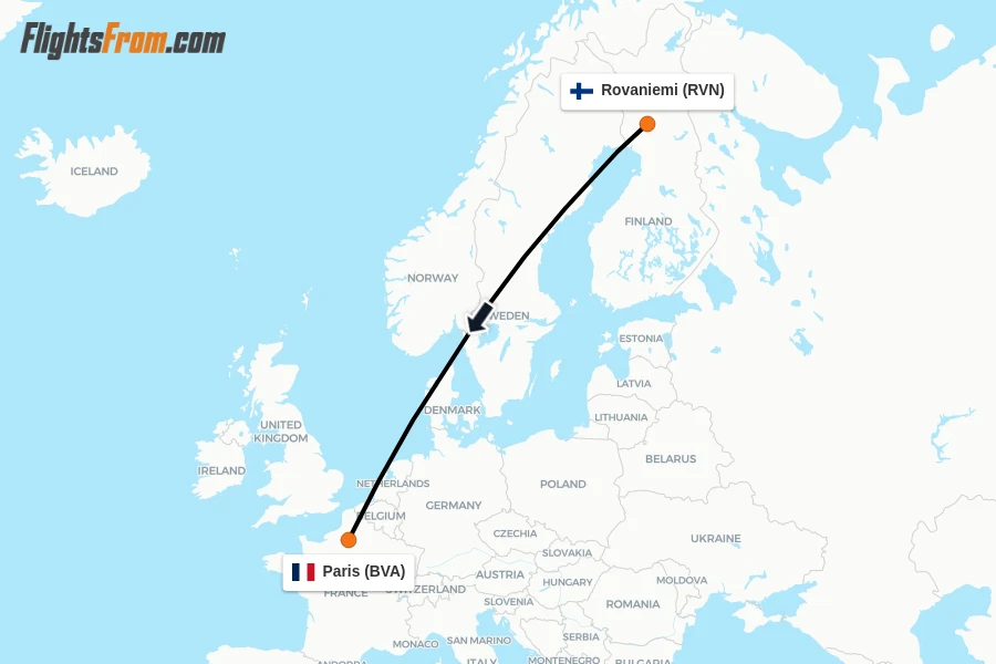 Flights from Rovaniemi to Paris route map