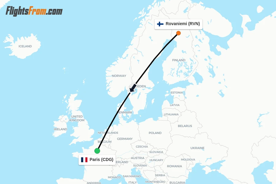 Flights from Rovaniemi to Paris route map