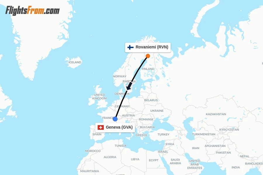 Flights from Rovaniemi to Geneva route map