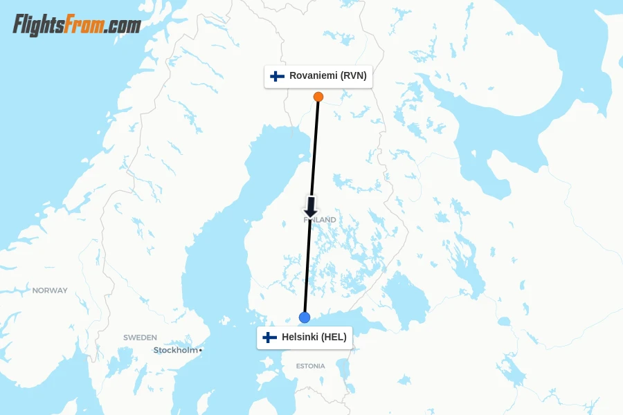 Flights from Rovaniemi to Helsinki route map