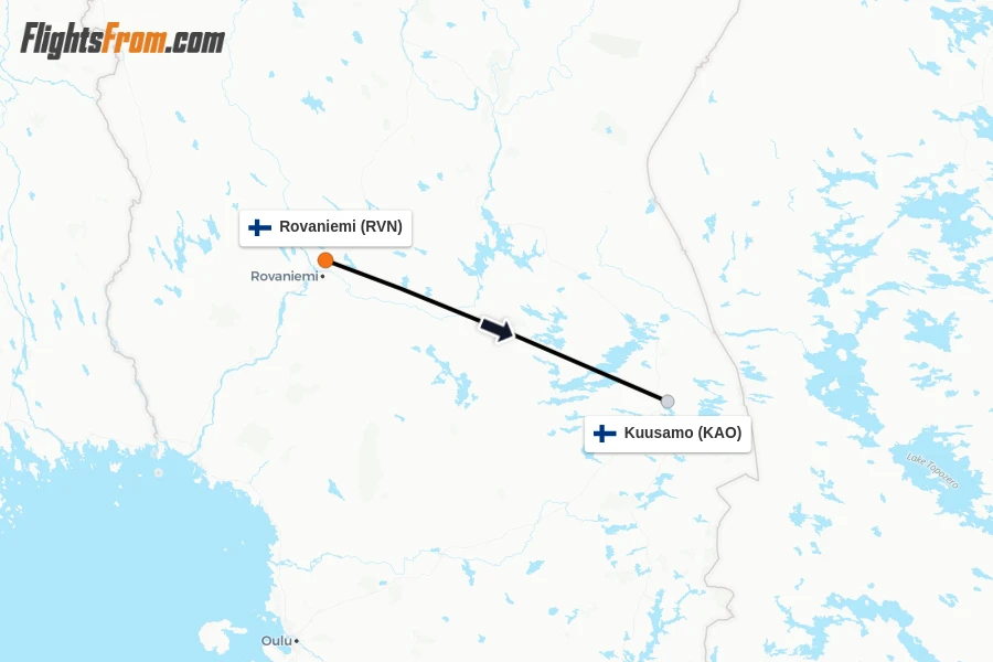 Flights from Rovaniemi to Kuusamo route map