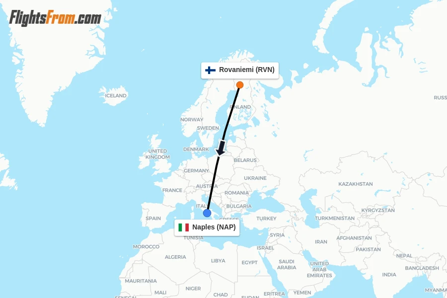 Flights from Rovaniemi to Naples route map