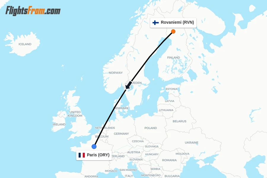 Flights from Rovaniemi to Paris route map