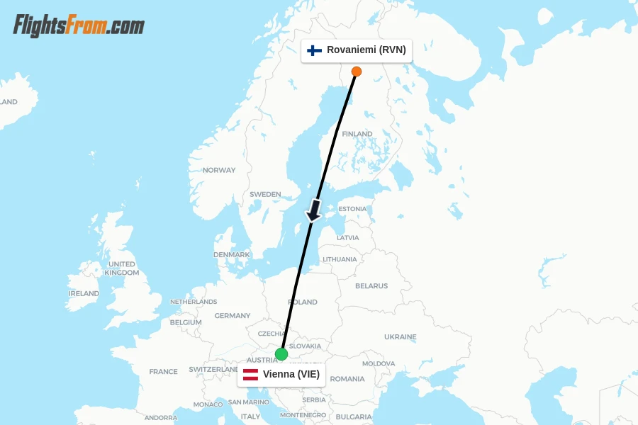 Flights from Rovaniemi to Vienna route map