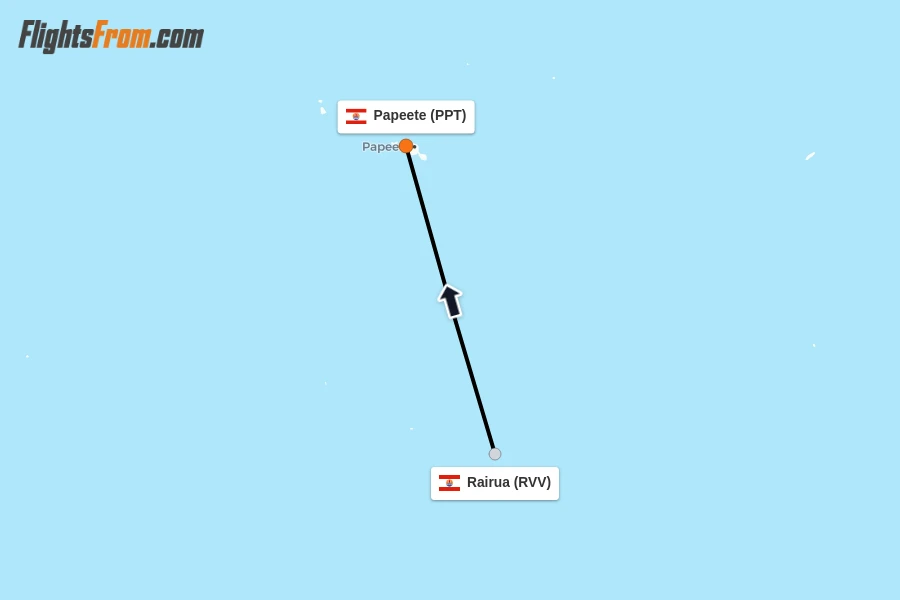 Flights from Rairua to Papeete route map
