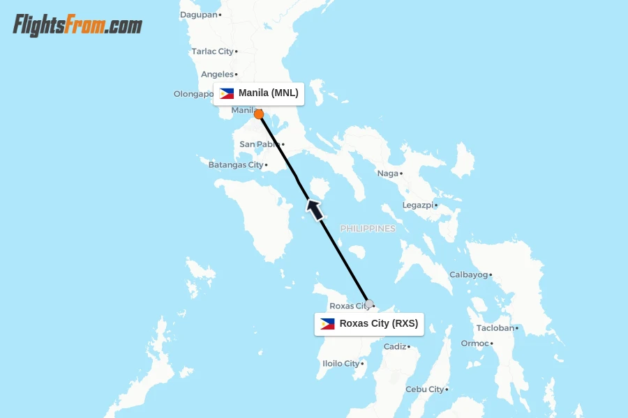 Flights from Roxas City to Manila route map