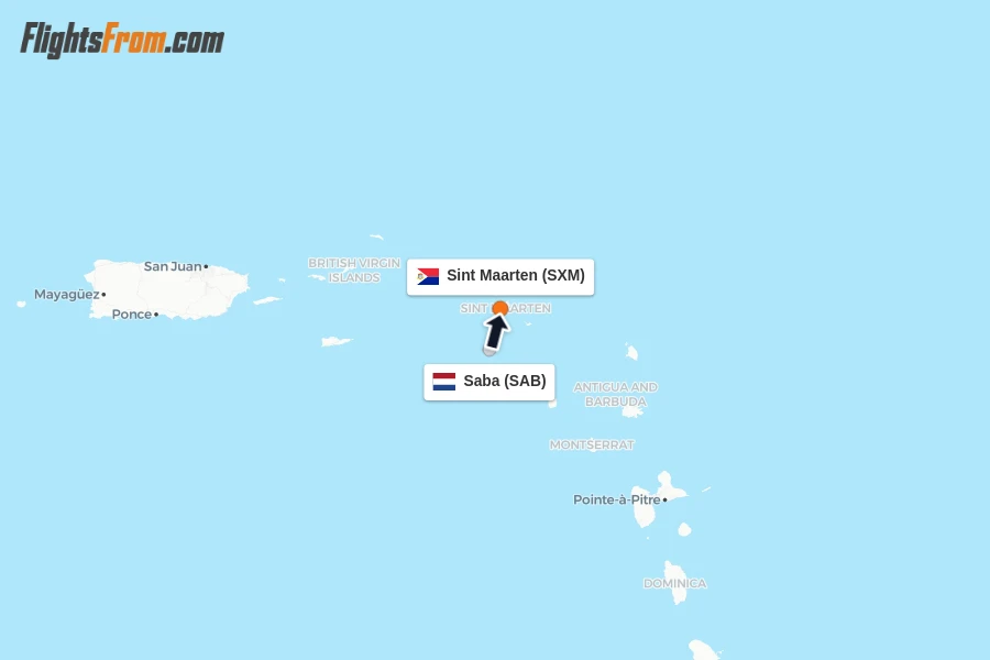 Flights from Saba to Sint Maarten route map