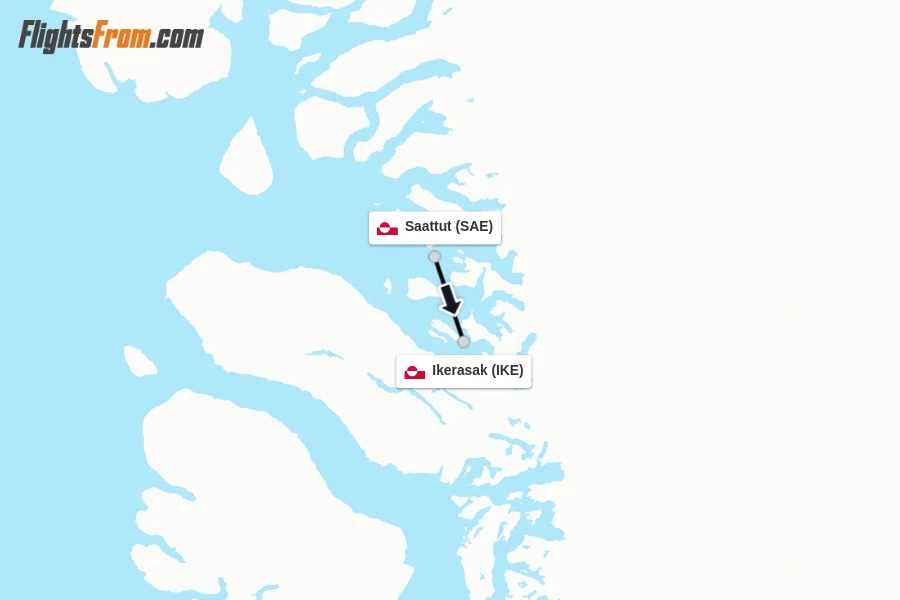 Flights from Saattut to Ikerasak route map