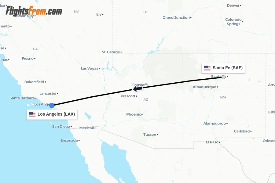 Flights from Santa Fe to Los Angeles route map