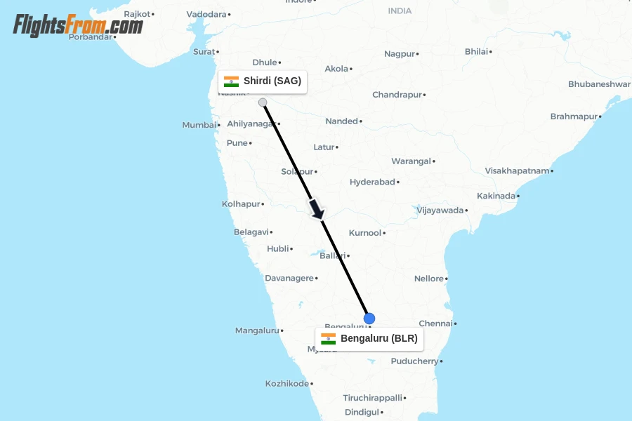 Flights from Shirdi to Bengaluru route map
