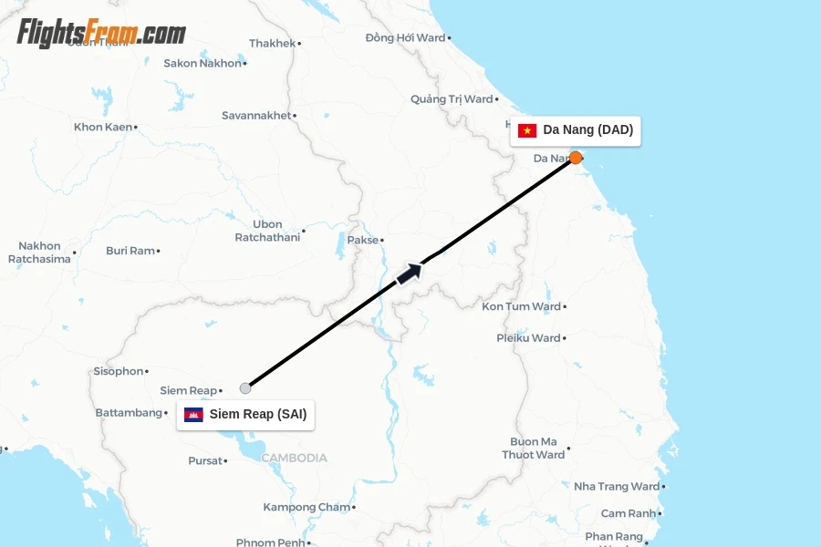 Flights from Siem Reap to Da Nang route map