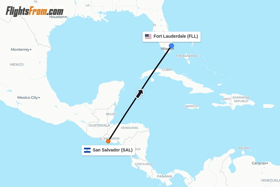 Flights from San Salvador to Fort Lauderdale route map