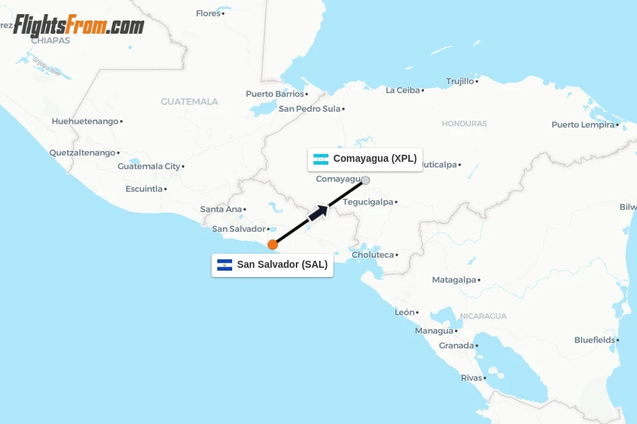 Flights from San Salvador to Comayagua route map