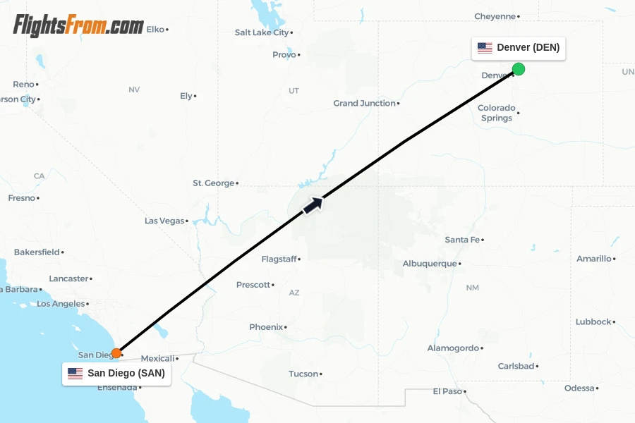 Flights from San Diego to Denver route map