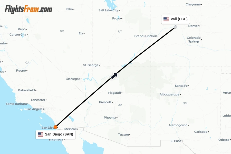 Flights from San Diego to Vail route map