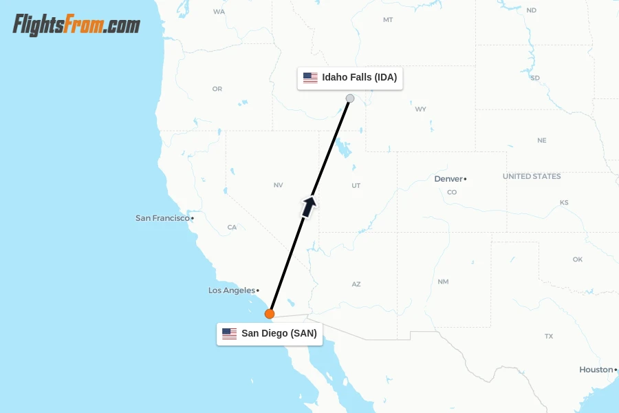 Flights from San Diego to Idaho Falls route map