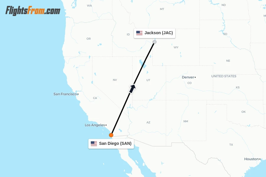 Flights from San Diego to Jackson route map