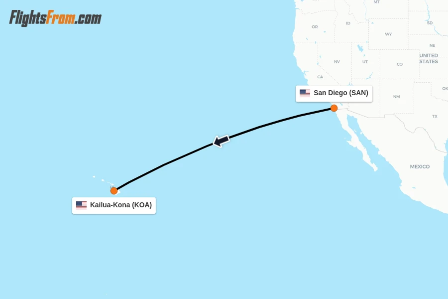 Flights from San Diego to Kailua-Kona route map