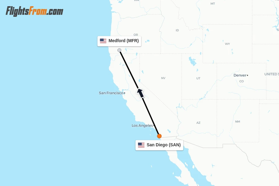 Flights from San Diego to Medford route map