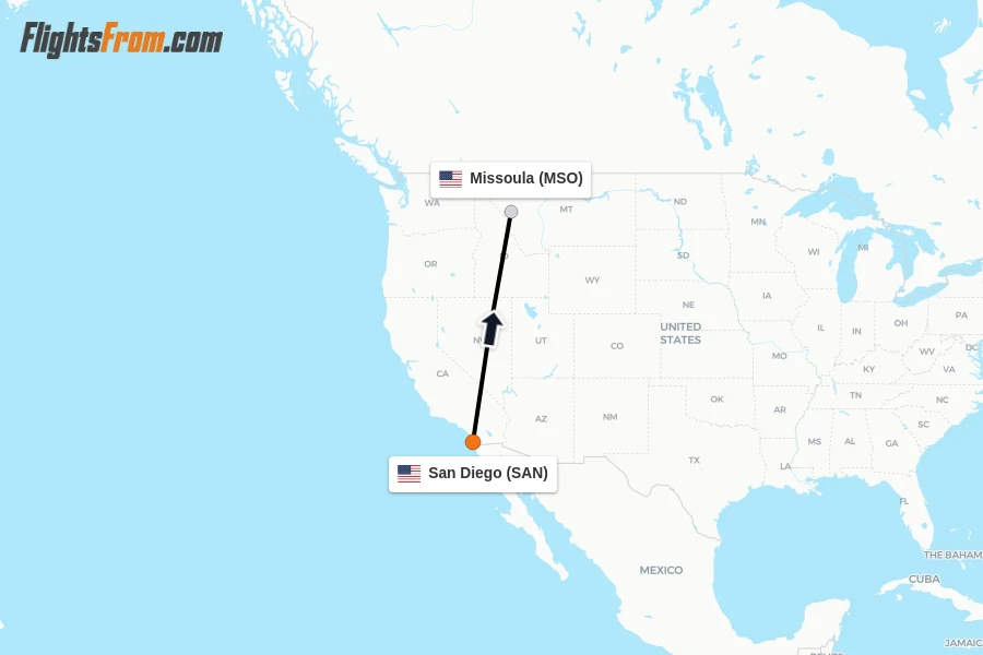 Flights from San Diego to Missoula route map