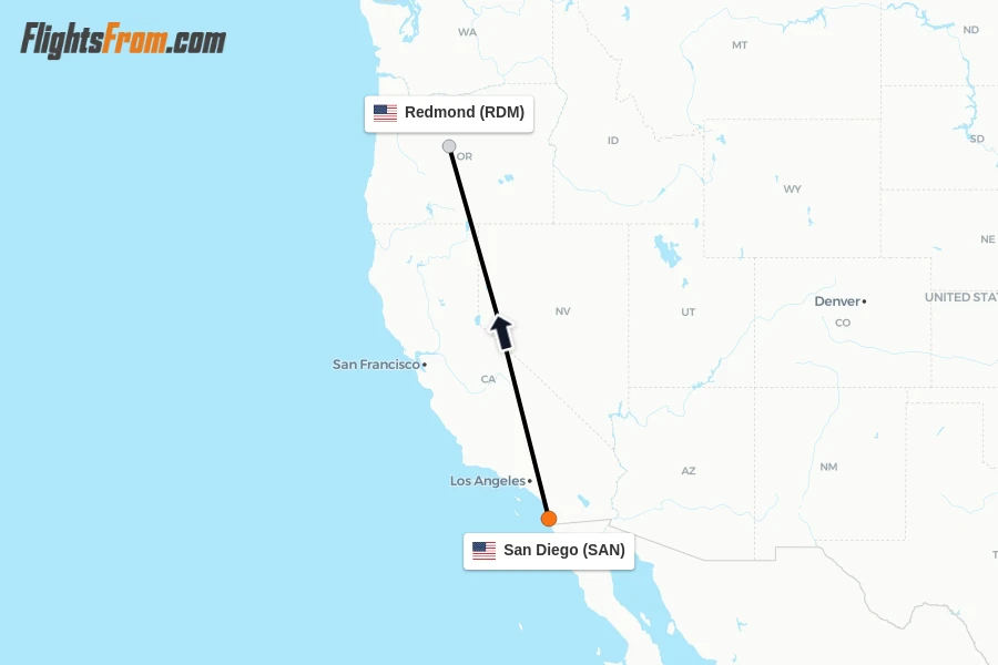 Flights from San Diego to Redmond route map