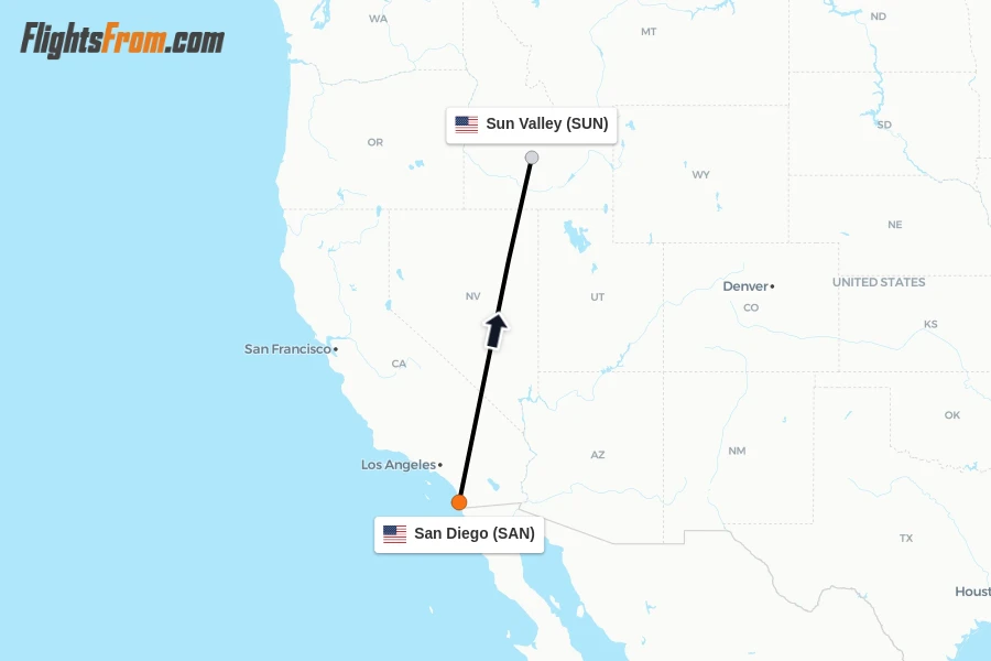 Flights from San Diego to Sun Valley route map
