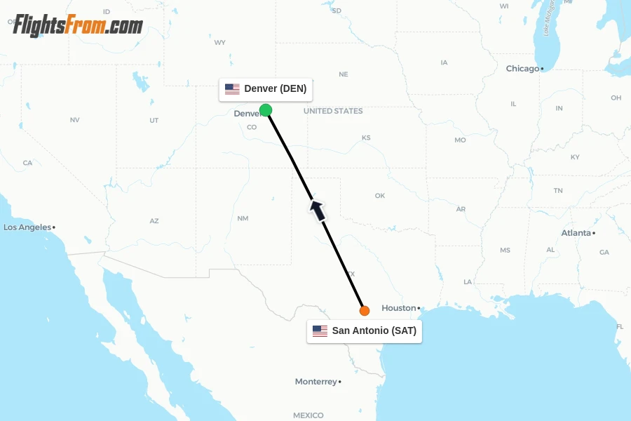 Flights from San Antonio to Denver route map