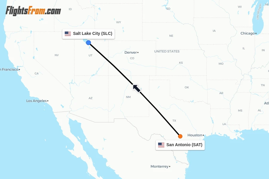 Flights from San Antonio to Salt Lake City route map