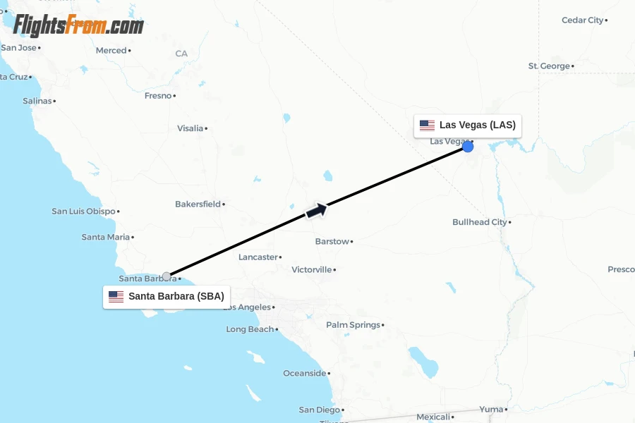 Flights from Santa Barbara to Las Vegas route map