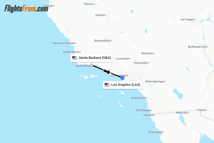 Flights from Santa Barbara to Los Angeles route map