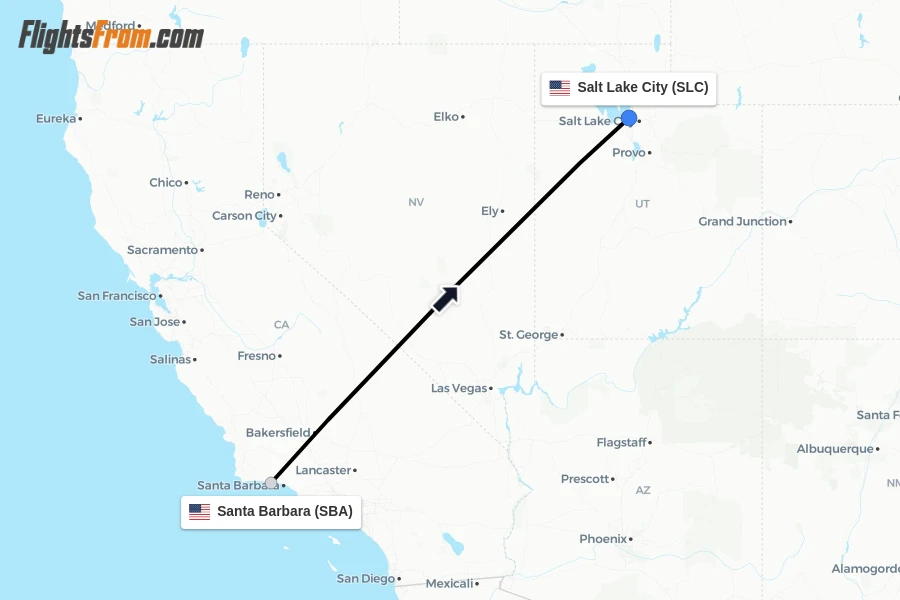 Flights from Santa Barbara to Salt Lake City route map