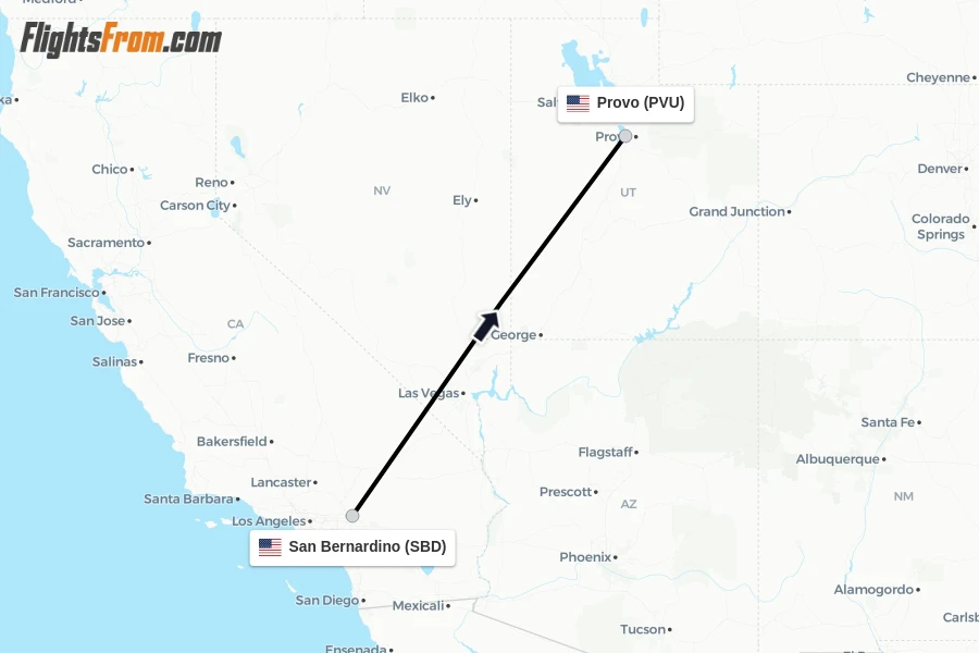 Flights from San Bernardino to Provo route map