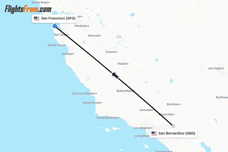 Flights from San Bernardino to San Francisco route map