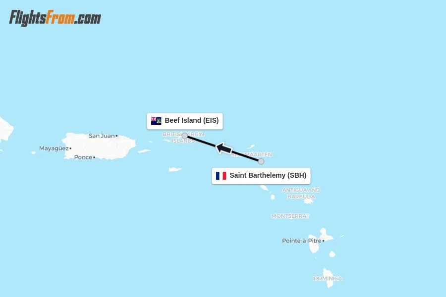 Flights from Saint Barthelemy to Beef Island route map