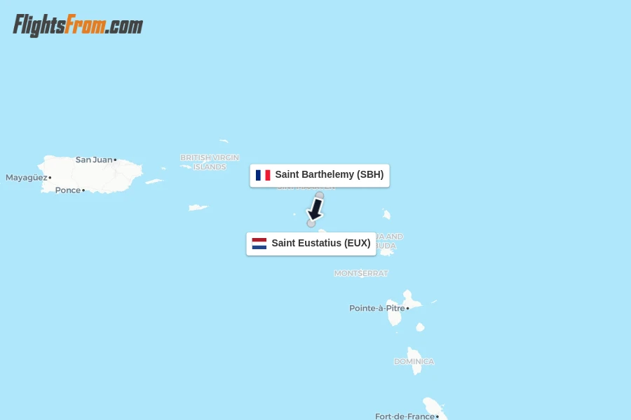 Flights from Saint Barthelemy to Saint Eustatius route map