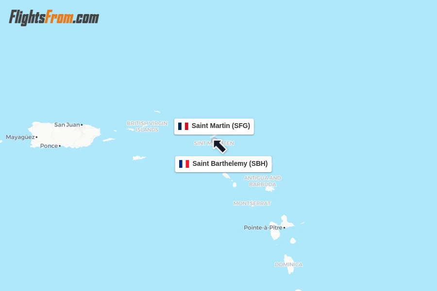 Flights from Saint Barthelemy to Saint Martin route map