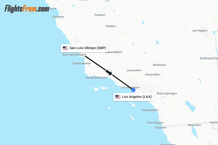 Flights from San Luis Obispo to Los Angeles route map
