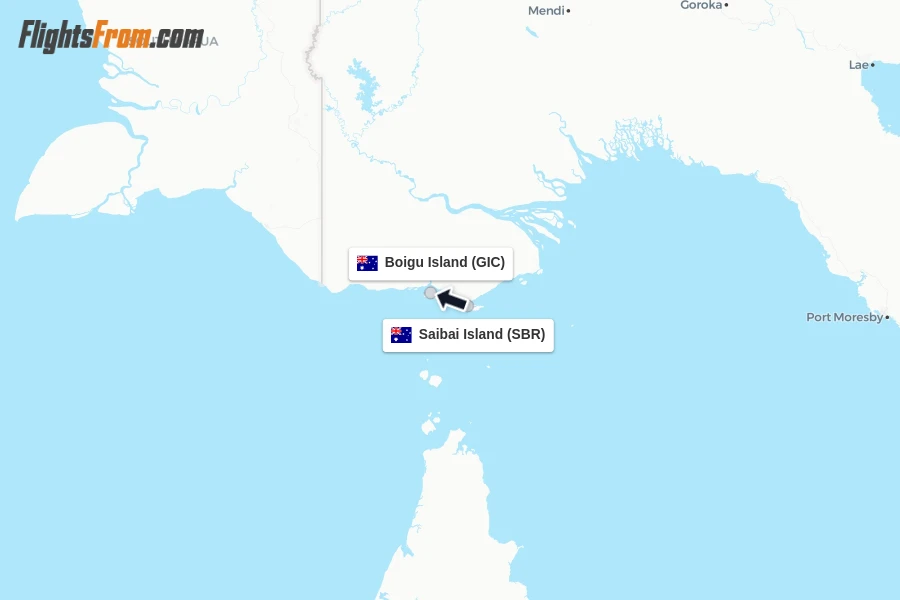 Flights from Saibai Island to Boigu Island route map