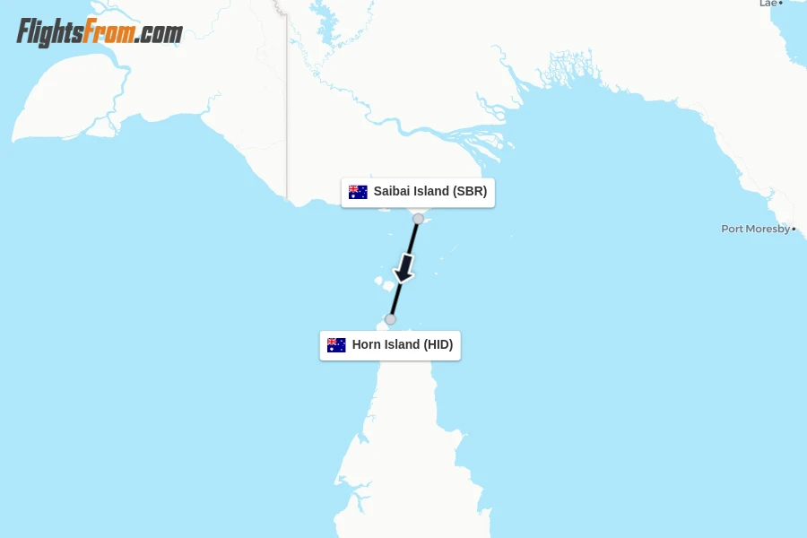 Flights from Saibai Island to Horn Island route map