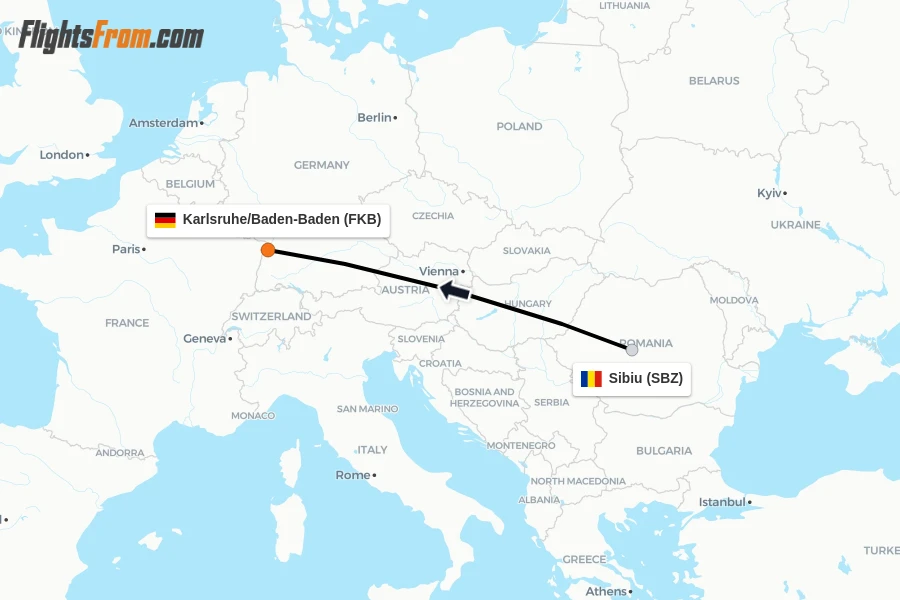 Flights from Sibiu to Karlsruhe/Baden-Baden route map